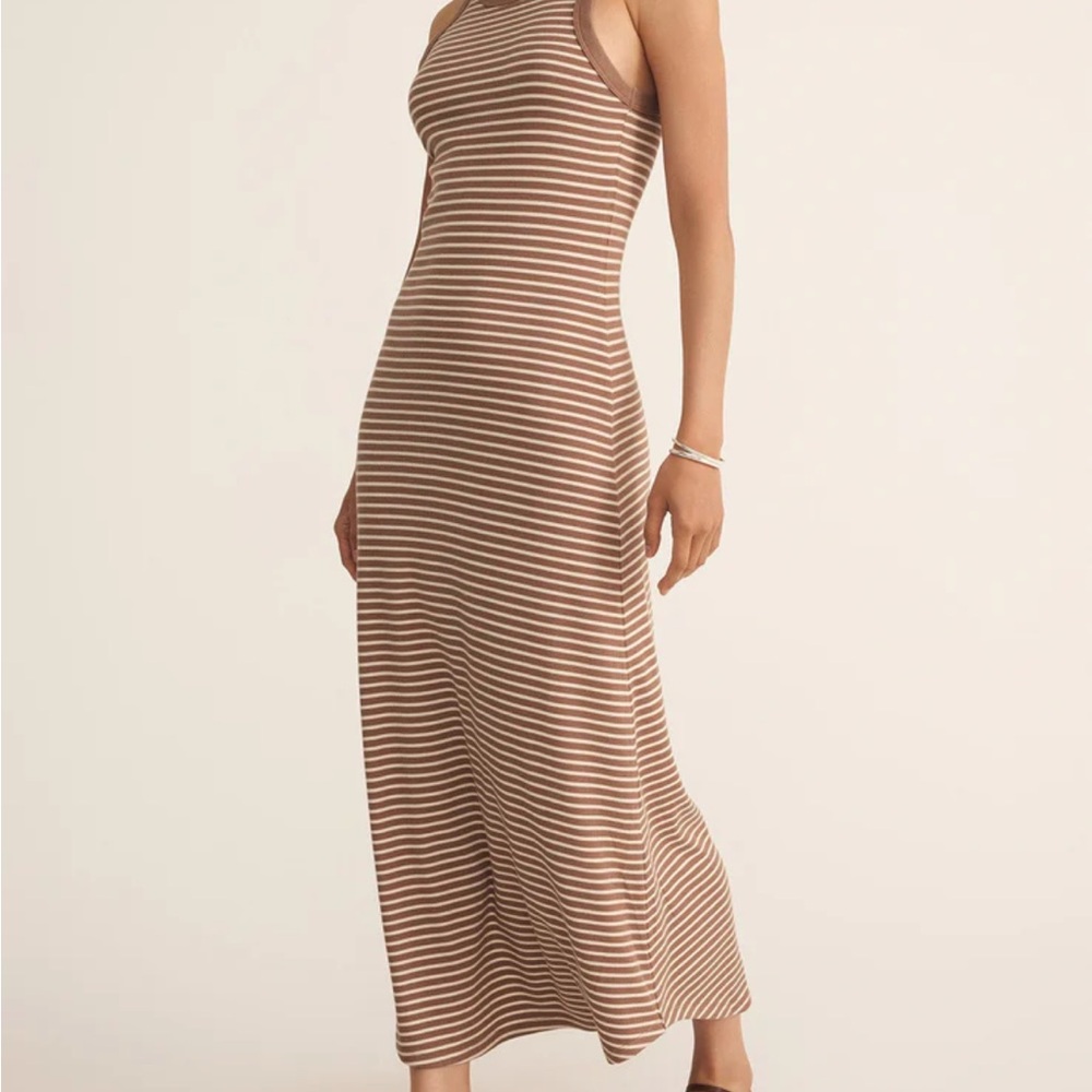 Z Supply Light Brown and White Striped Midi Dress